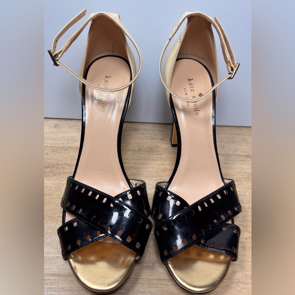 Kate Spade Fresia Black & Ivory Filmstrip Platform Sandals - Size 9